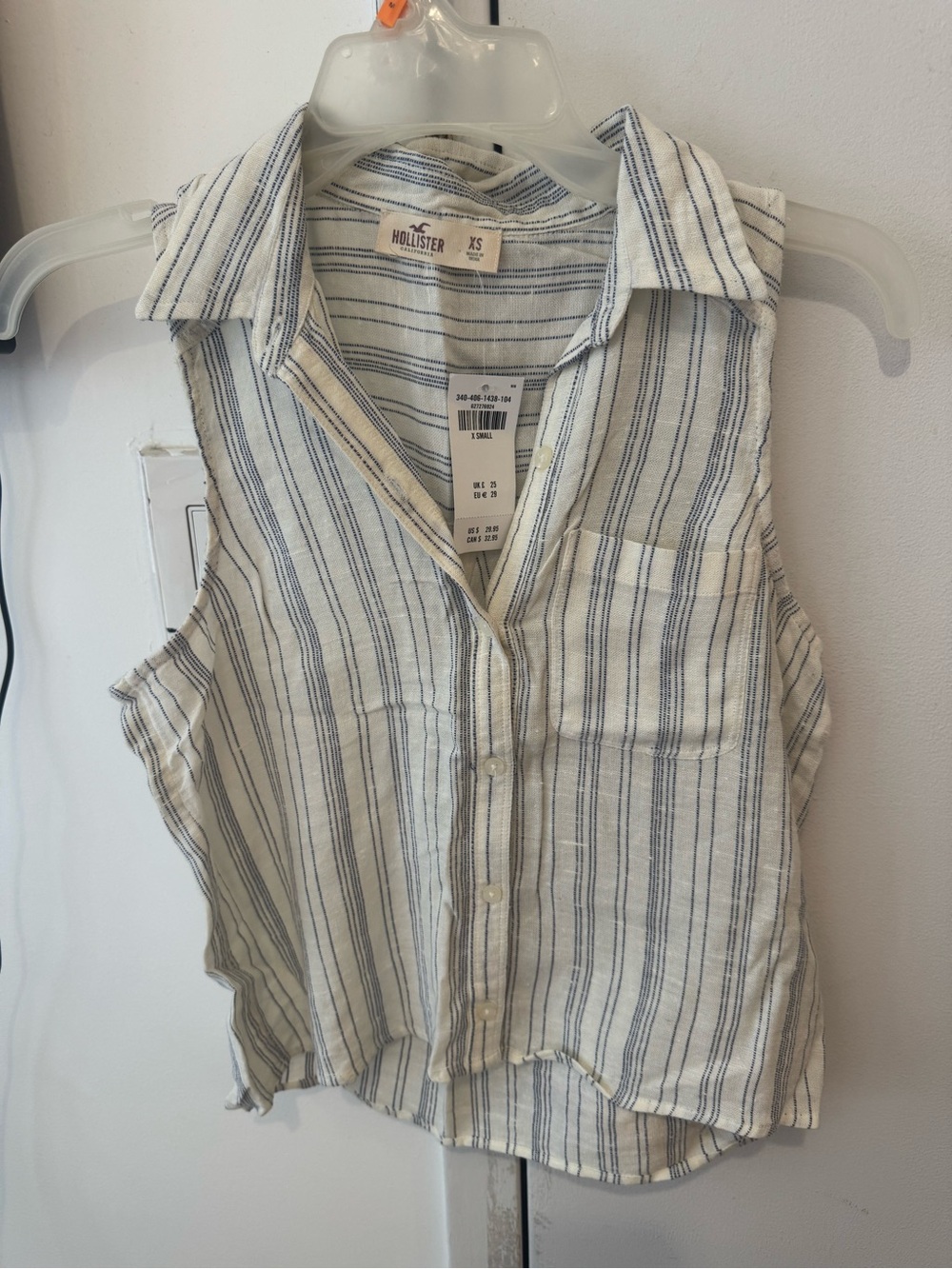 Hollister Button Down Collared Cropped Tank Striped